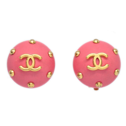 CHANEL Button Earrings Pink Clip-On 96C 78455