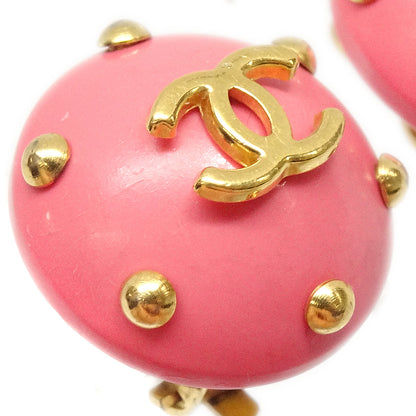 CHANEL Button Earrings Pink Clip-On 96C 78455