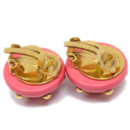 CHANEL Button Earrings Pink Clip-On 96C 78455