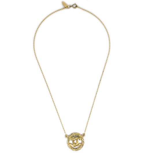 CHANEL Medallion Gold Chain Pendant Necklace 3622 78644