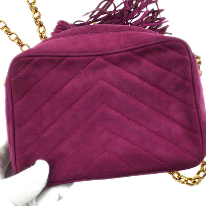 CHANEL V Stitch Fringe Bijou Chain Shoulder Bag Purple Suede 88343