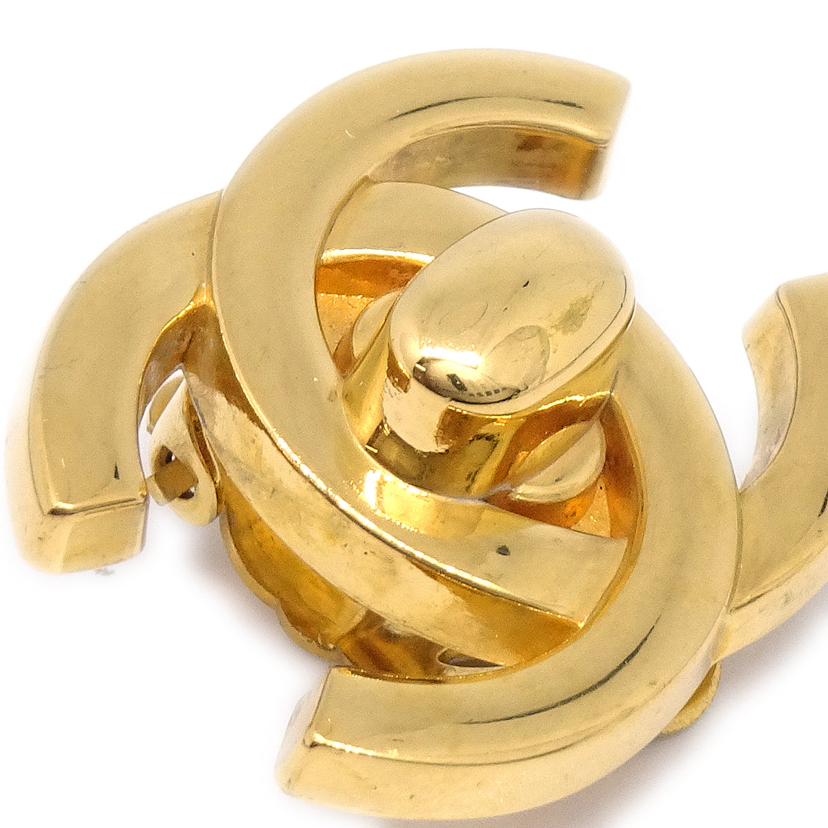 CHANEL Turnlock Earrings Clip-On Gold 96A 78655