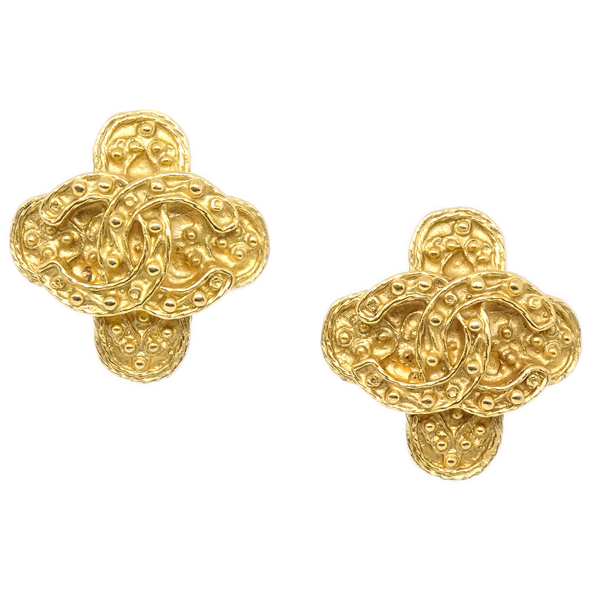 CHANEL Cross Earrings Clip-On Gold 94A 78664