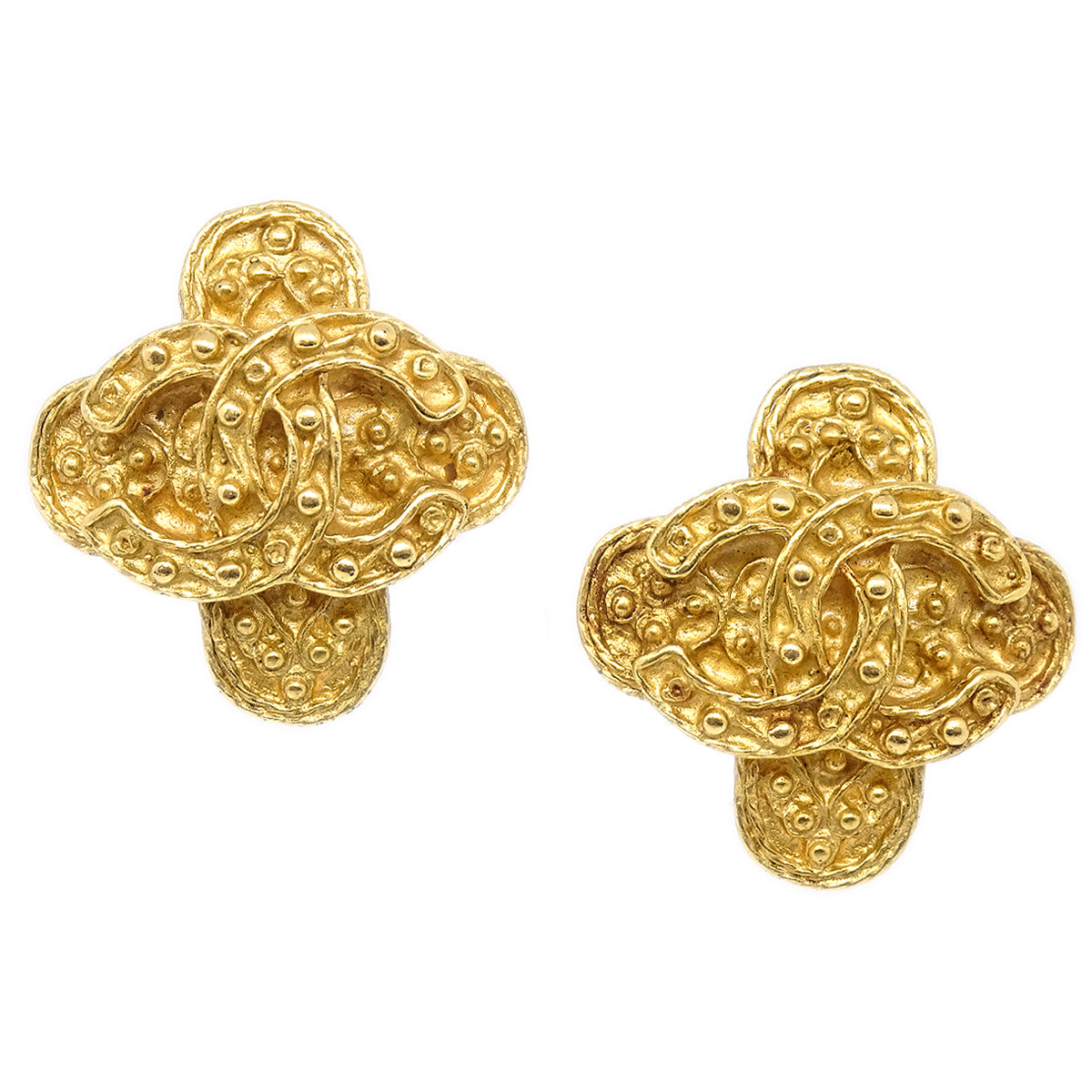 CHANEL Cross Earrings Clip-On Gold 94A 78665