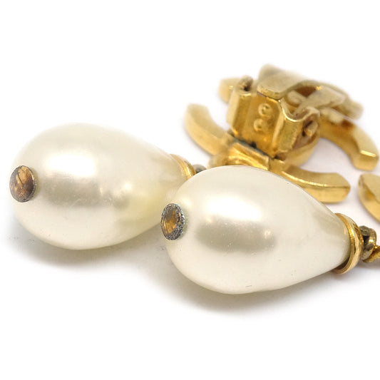 CHANEL Artificial Pearl Shaking Earrings Gold Clip-On 97P 78806