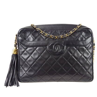 CHANEL Fringe Chain Shoulder Bag Black Lambskin 67936