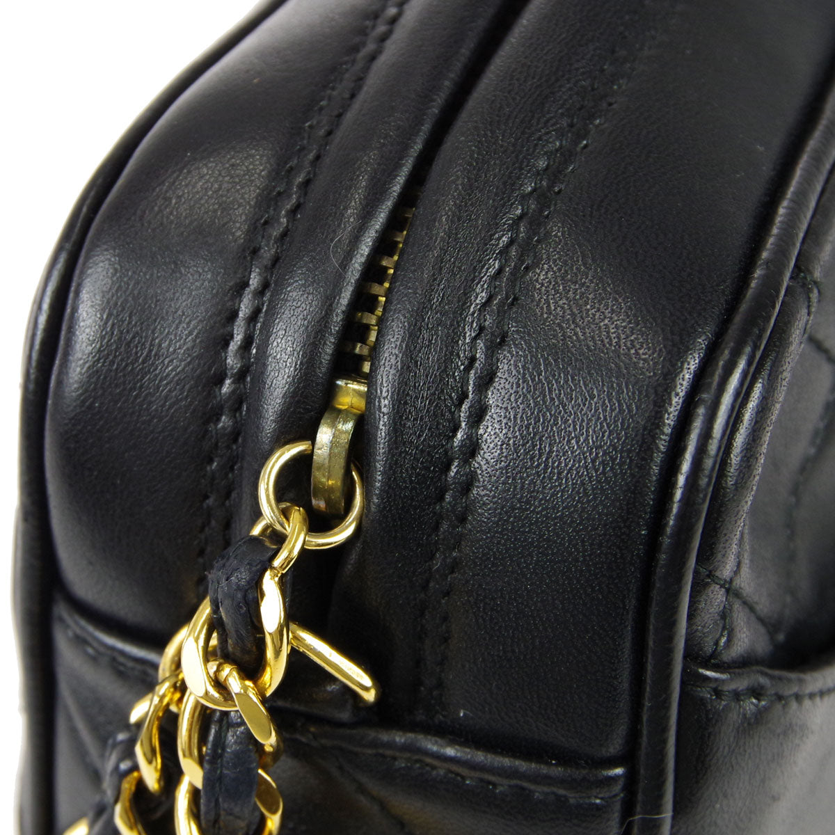 CHANEL Fringe Chain Shoulder Bag Black Lambskin 67936