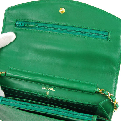 CHANEL * WOC Chain Shoulder Wallet Bag Green Caviar 89657