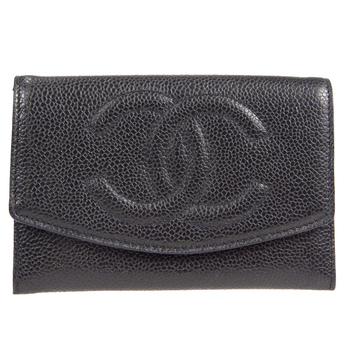 CHANEL * Bifold Wallet Black Caviar 89723