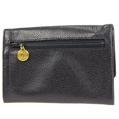 CHANEL * Bifold Wallet Black Caviar 89723