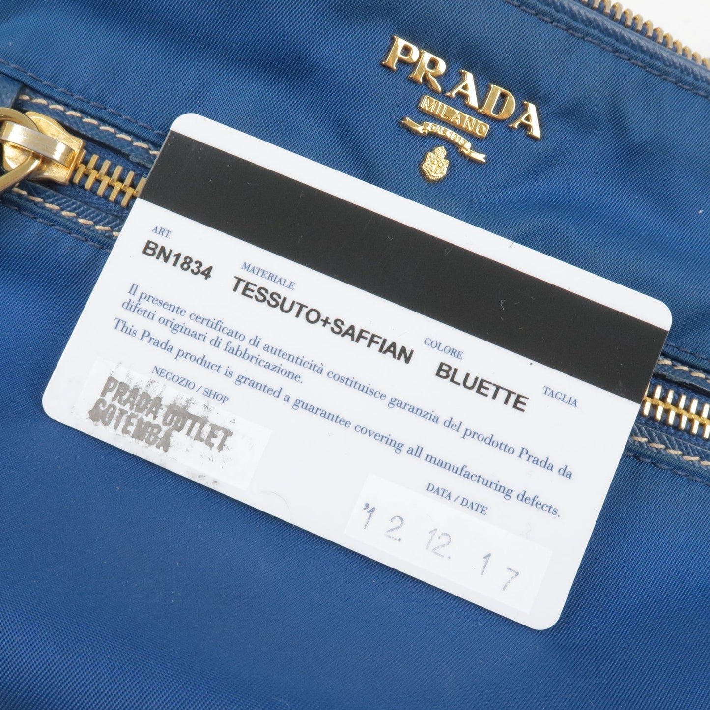 Prada Logo Nylon Leather Hand Bag Pouch Purse Blue BN1834