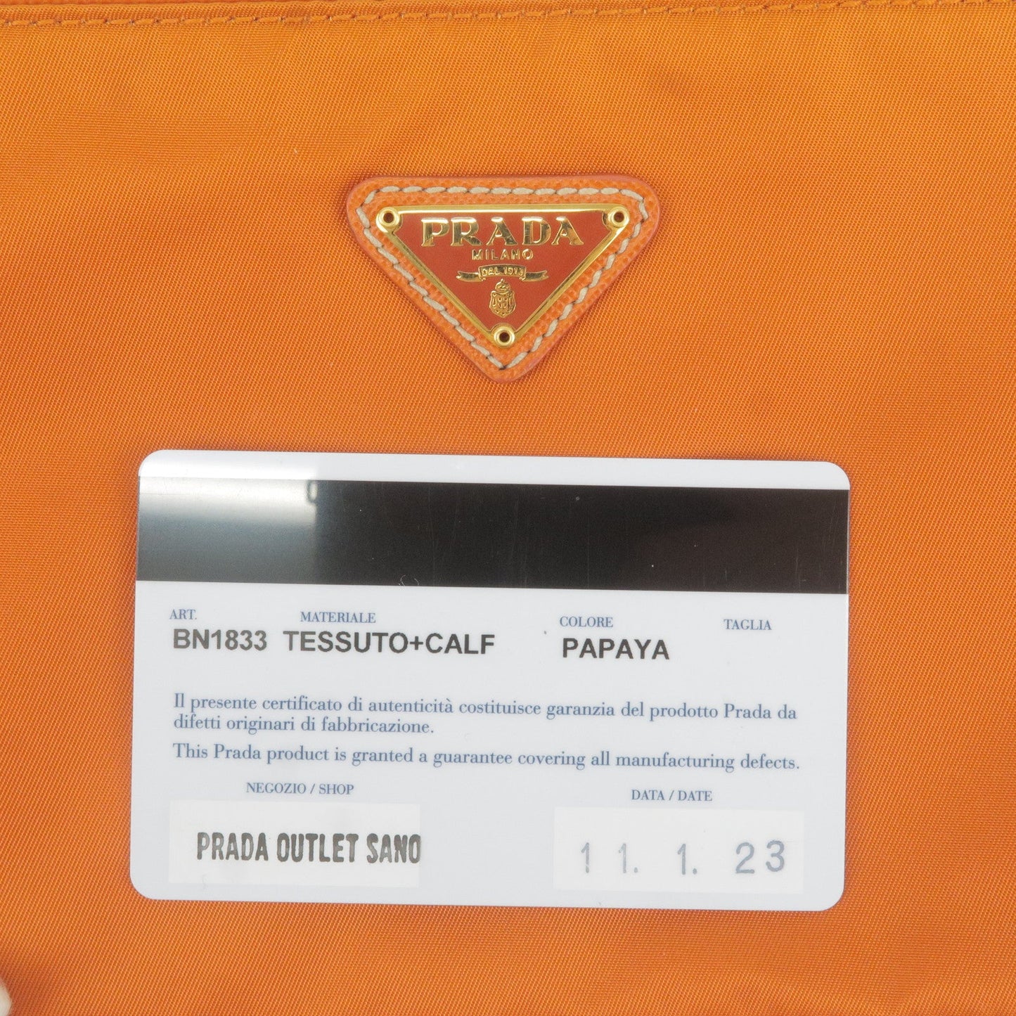 Prada Logo Nylon Leather Shoulder Bag Pouch Orange BN1833