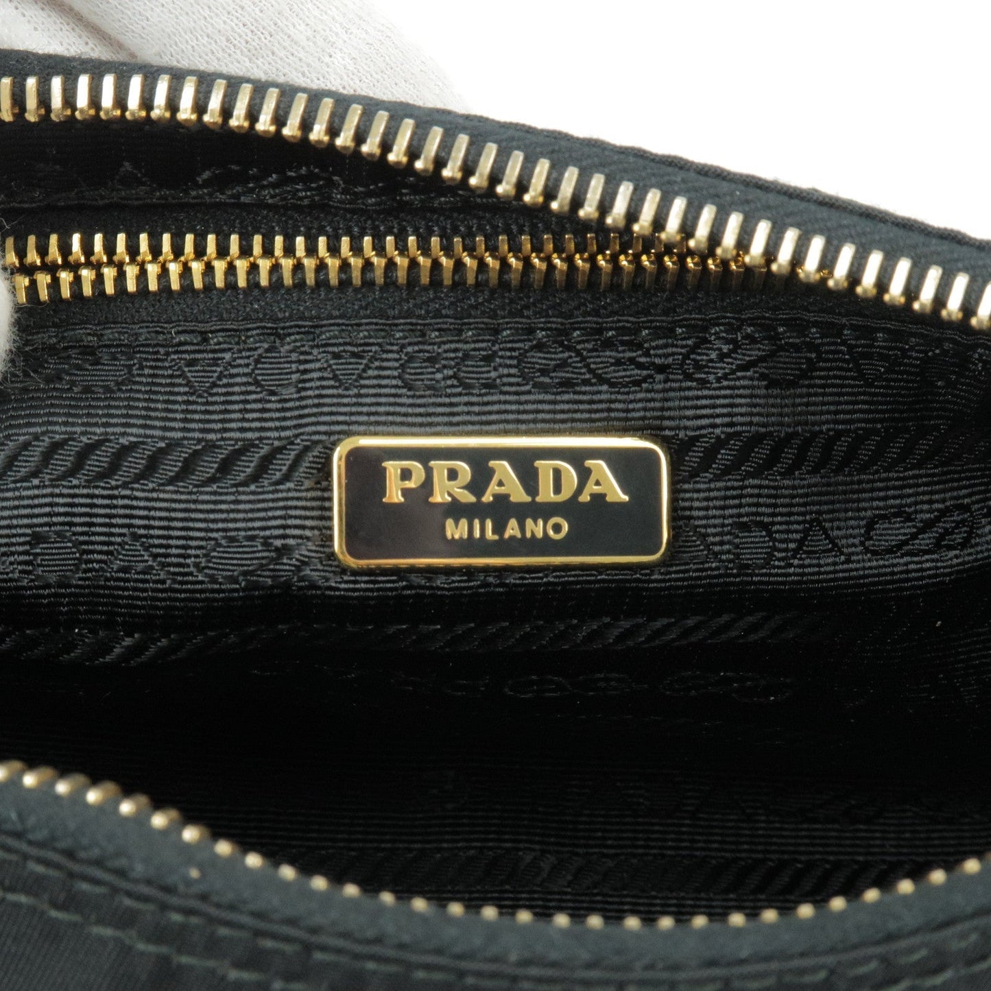 Prada Nylon Leather Hand Bag Pouch NERO Black 1N1413