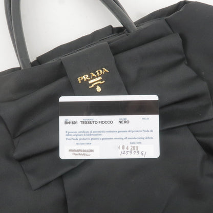 Prada Nylon Leather Ribbon Hand Bag NERO Black BN1601