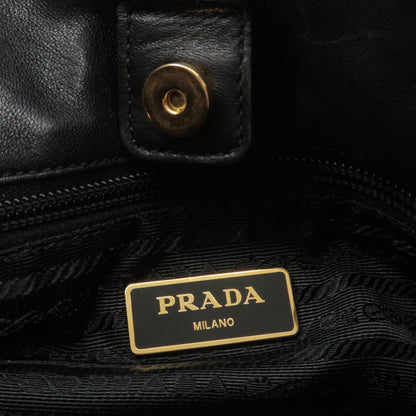 Prada Nylon Leather Ribbon Shoulder Bag Hand Bag Black BR4237