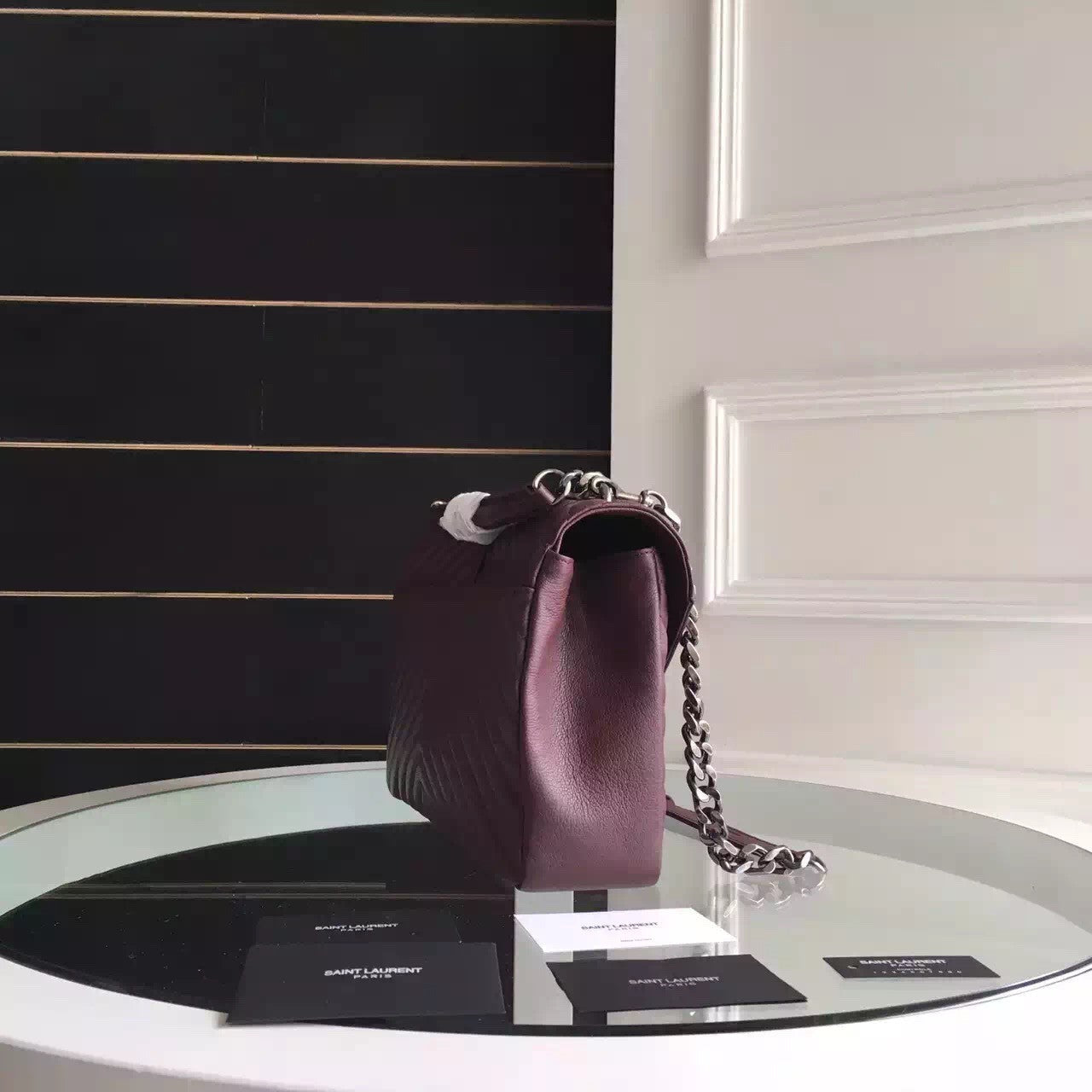 Yves Saint Laurent Large Monogram College Bag in Burgundy Goatskin