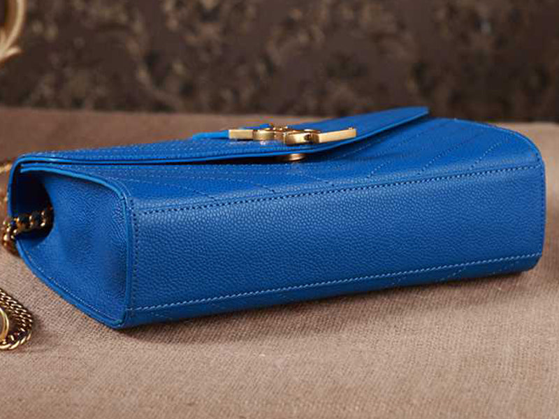 Yves Saint Laurent Small Monogramme Satchel Blue Grain Textured Matelasse Leather