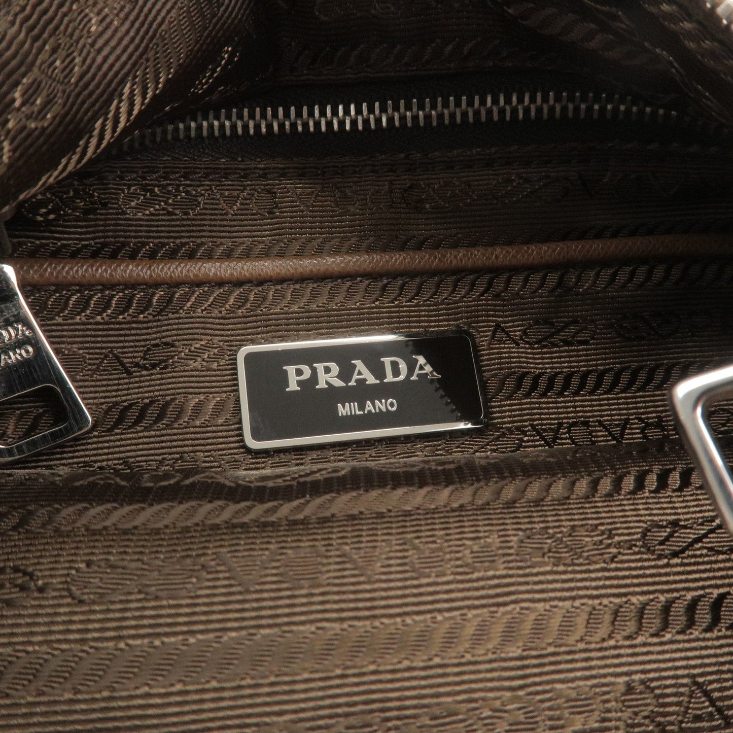 Prada Logo Nylon Leather Shoulder Bag Crossbody Bag Brown