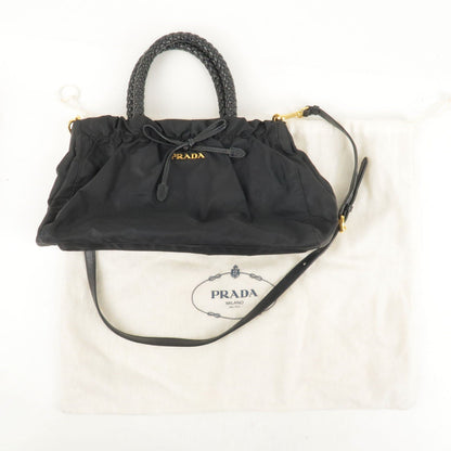 Prada Nylon Leather Ribbon 2Way Bag Shoulder Bag NERO Black