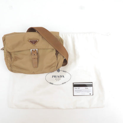 Prada Logo Nylon Leather Shoulder Bag Purse Beige BT0521