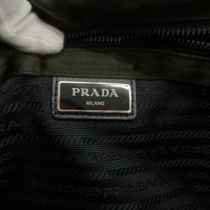 Prada Logo Nylon Leather Shoulder Bag Crossbody Bag Khaki Black