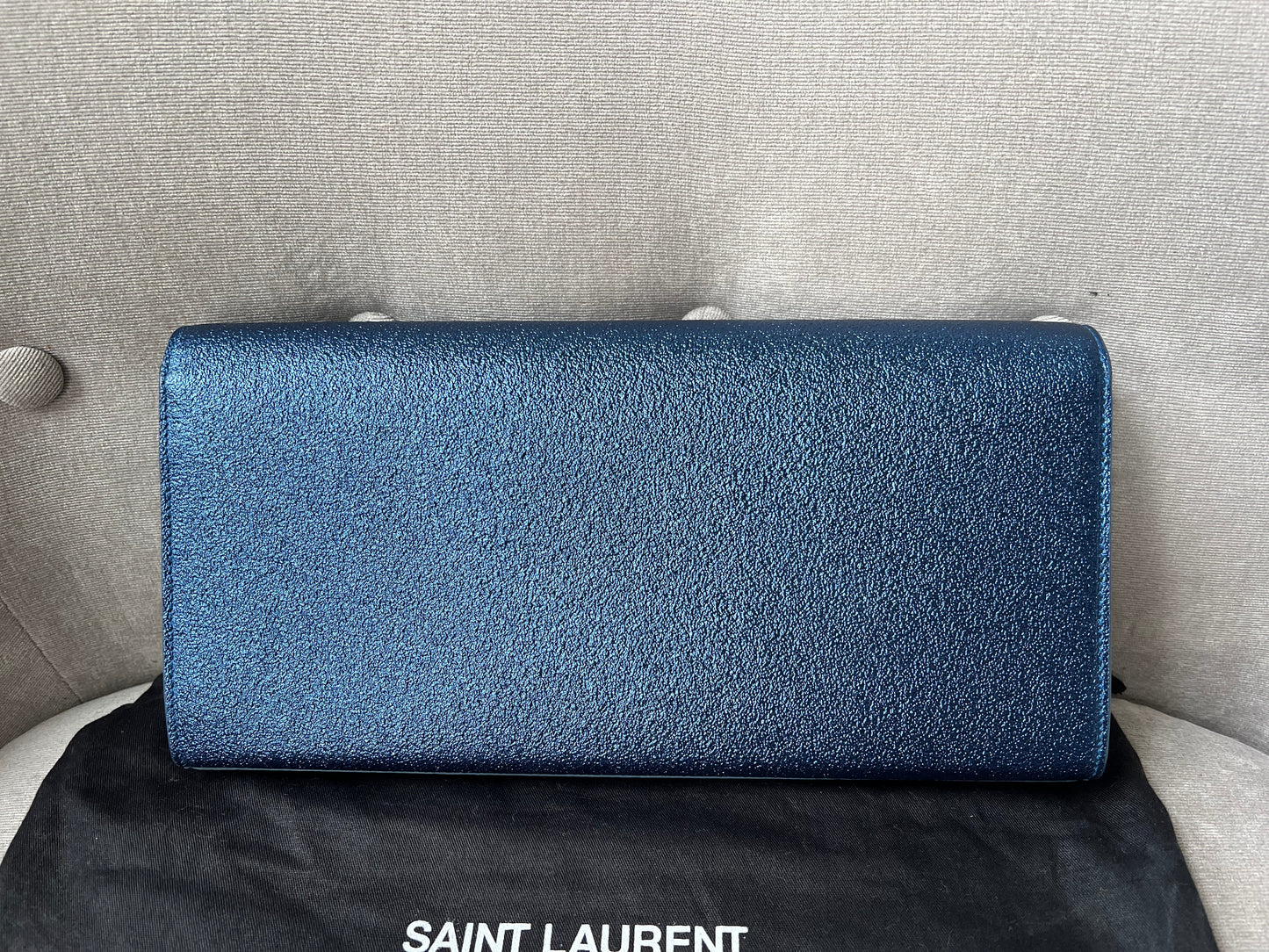 Yves Saint Laurent (YSL) Blue Glitter Cassandre Clutch