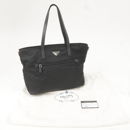 Prada Logo Nylon Leather Tote Bag Shoulder Bag Black BR4842