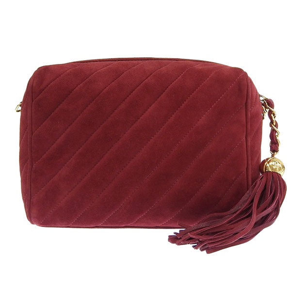 CHANEL Around 1995 Made Suede Cc Mark Stitch Fringe Chain Bag Red