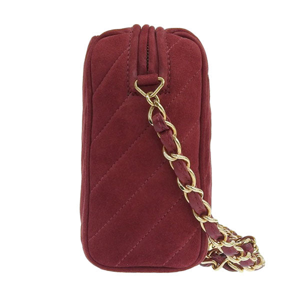 CHANEL Around 1995 Made Suede Cc Mark Stitch Fringe Chain Bag Red