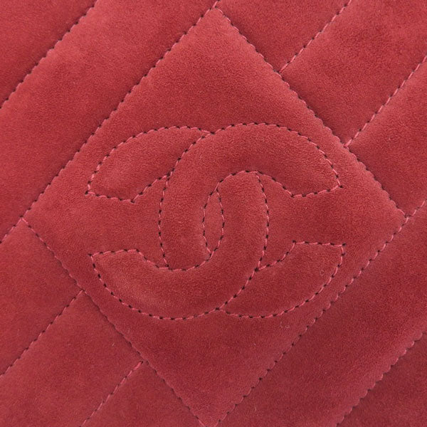 CHANEL Around 1995 Made Suede Cc Mark Stitch Fringe Chain Bag Red