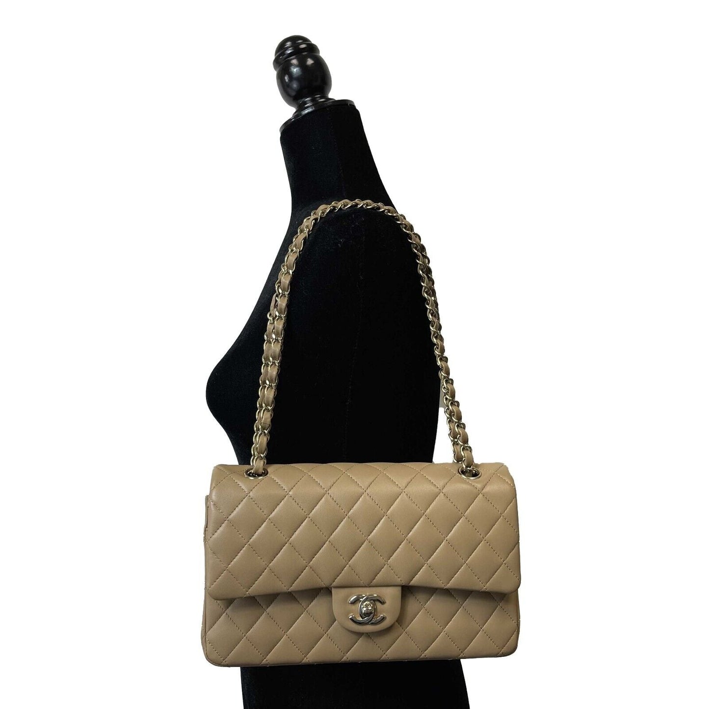 CHANEL - New w/ Tags - 22B Classic Double Flap CC Beige Shoulder Bag