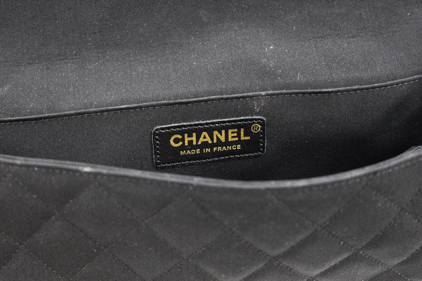 CHANEL - Camellia Black Satin Pochette Bag - Gold Chain Strap Quilted