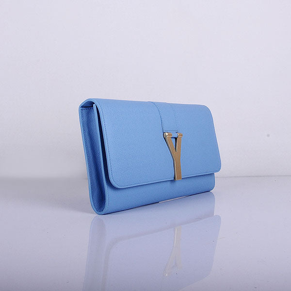 Yves Saint Laurent Lady Genuine Leather Purse Light Blue