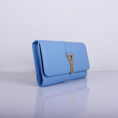 Yves Saint Laurent Lady Genuine Leather Purse Light Blue