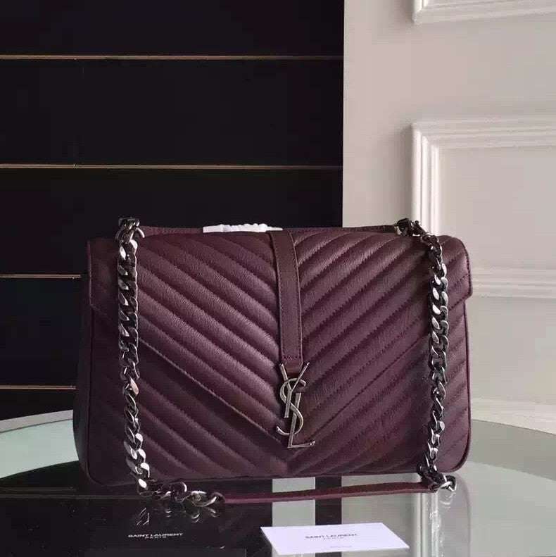 Yves Saint Laurent Large Monogram College Bag in Burgundy Goatskin