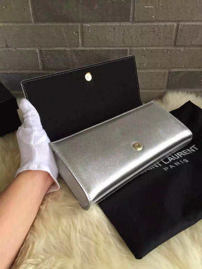 Yves Saint Laurent Silver Classic Metallic Monogramme Clutch