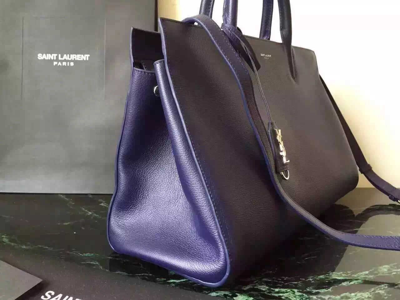 Yves Saint Laurent Medium Rive Gauche Bag In Navy Leather