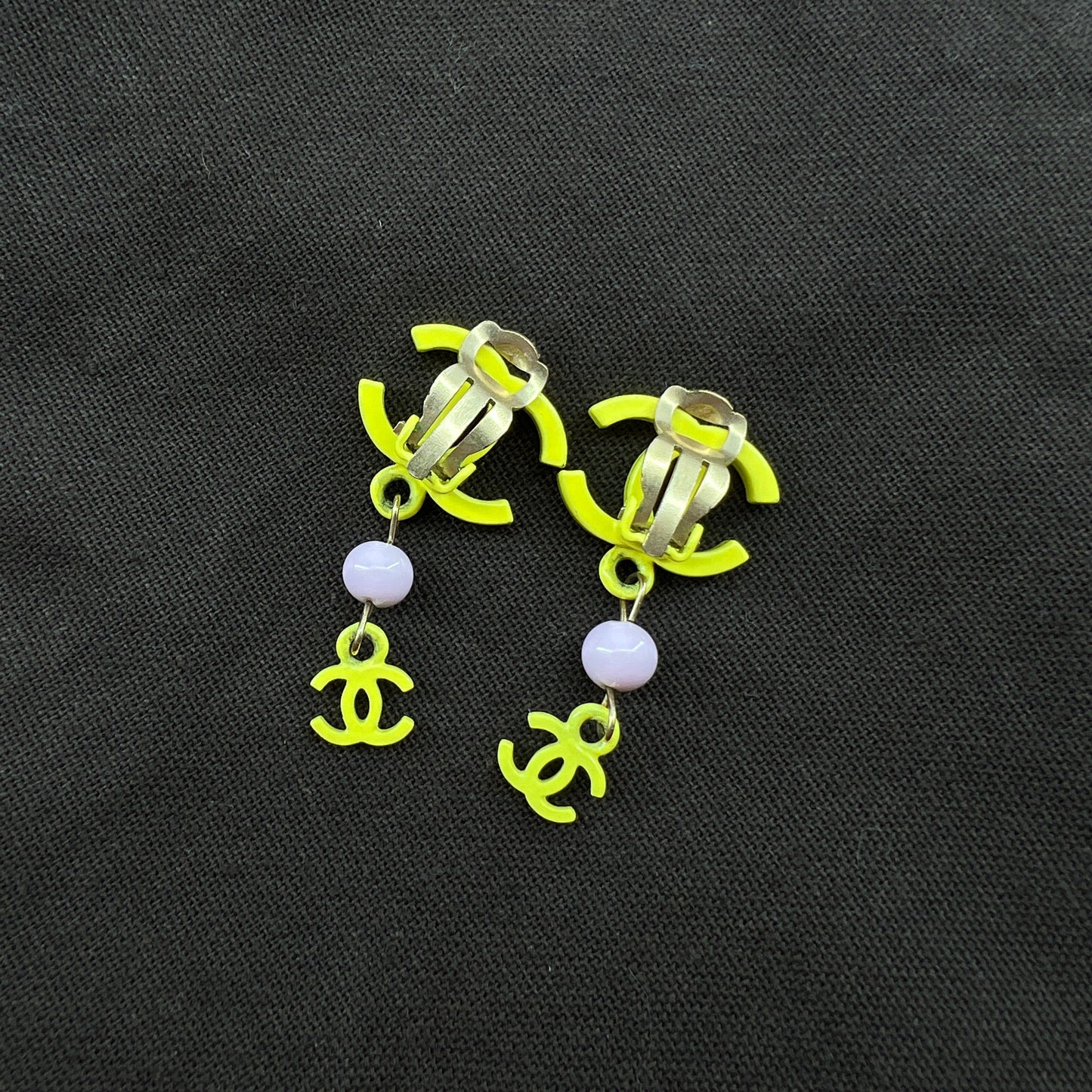 Chanel Yellow CC Logo Vintage Earrings