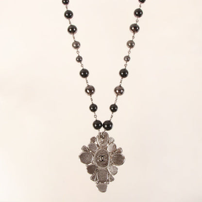 CHANEL Pearl Bijoux Rhinestone Design Necklace Black