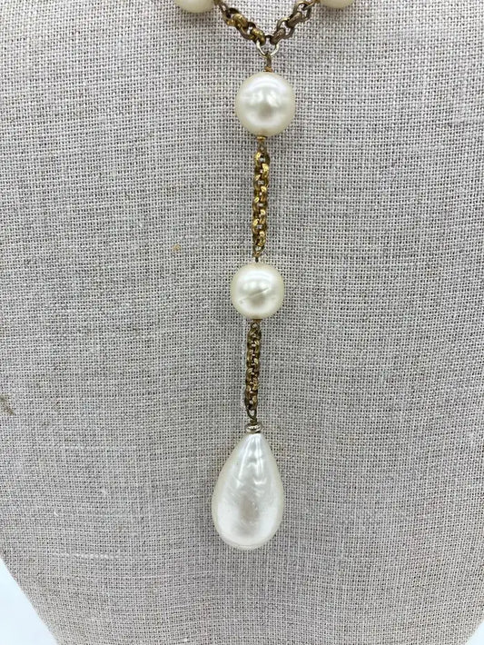 Chanel Vintage Pearl Y Lariat Necklace