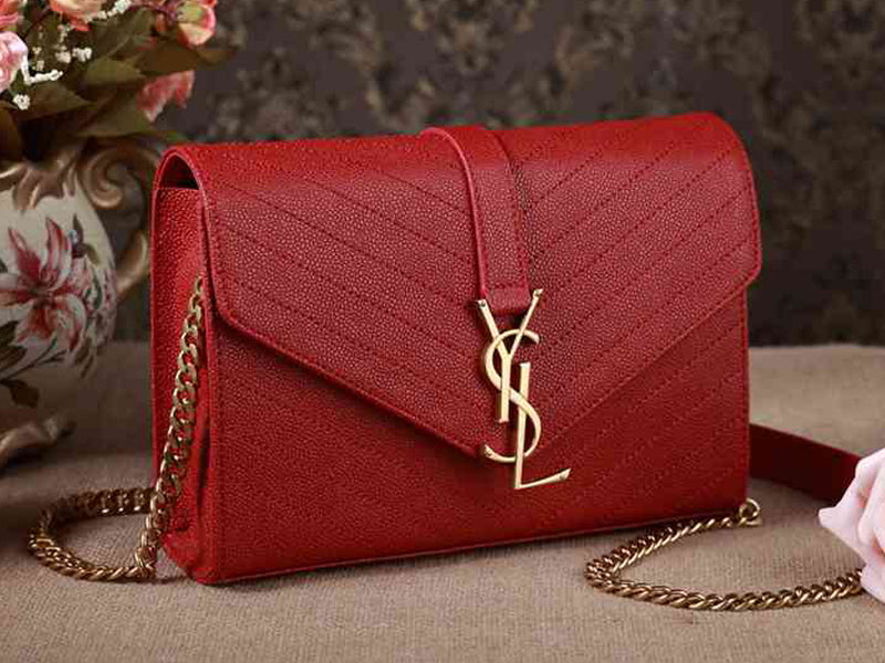 Yves Saint Laurent Small Monogramme Satchel Red Grain Textured Matelasse Leather