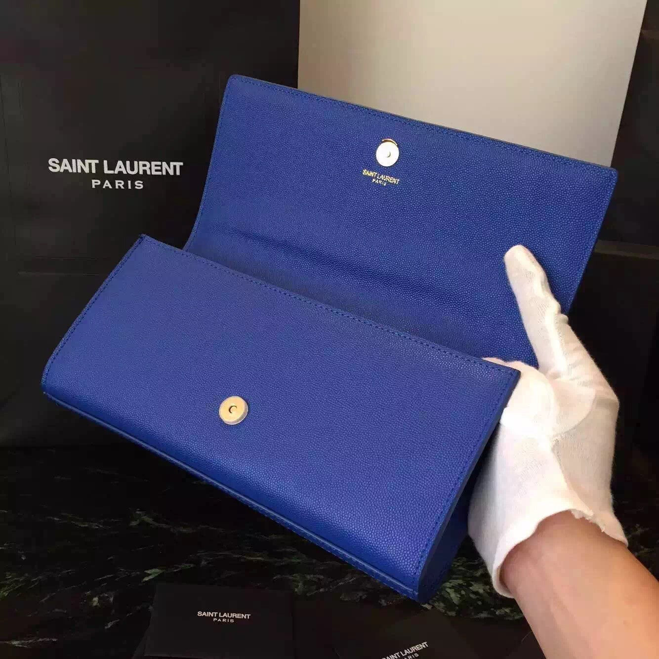 Yves Saint Laurent Blue Classic Monogramme Clutch