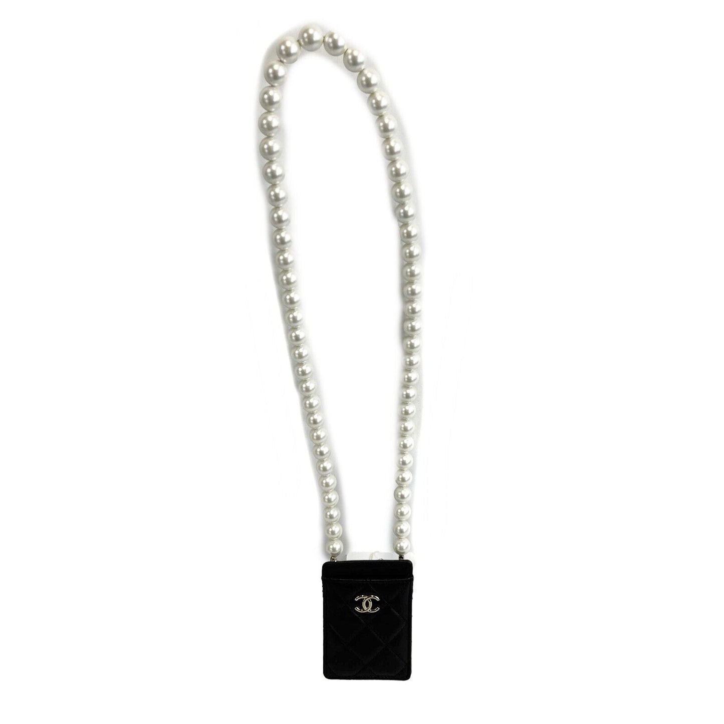 CHANEL - CC Card Holder With Pearl Chain Shoulder Strap