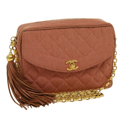 CHANEL Diana Turn Lock Chain Shoulder Bag Linen Fringe Pink CC   30153A