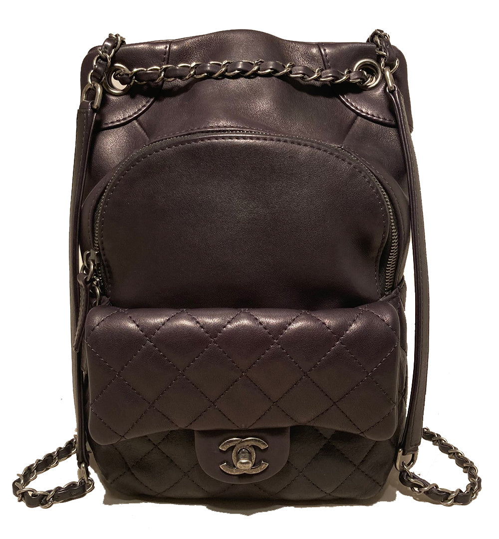 Chanel Black Leather Drawstring Backpack