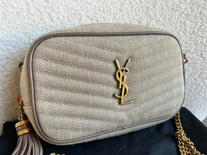 Yves Saint Laurent (YSL) Beige Linen Mini Lou Camera Bag