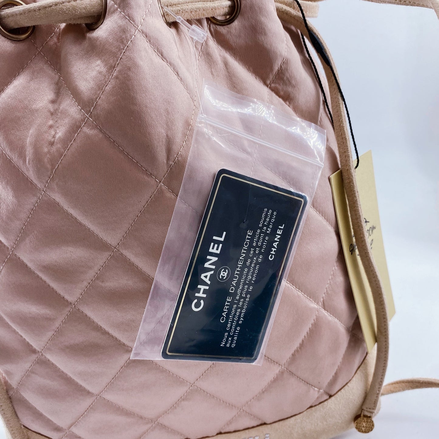 CHANEL Vintage Quilted Satin and Suede Drawstring Backpack