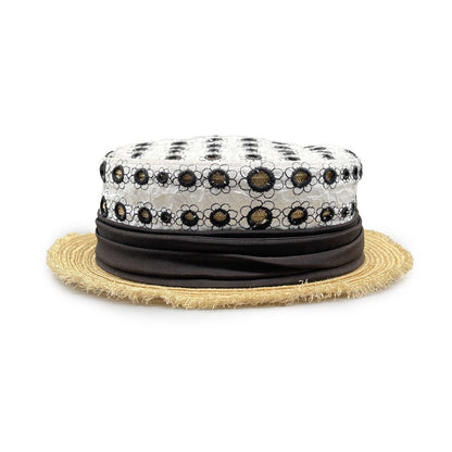 CHANEL - Woven Straw Ribbon CC Embroidered Spring Summer Boater Hat - Size M