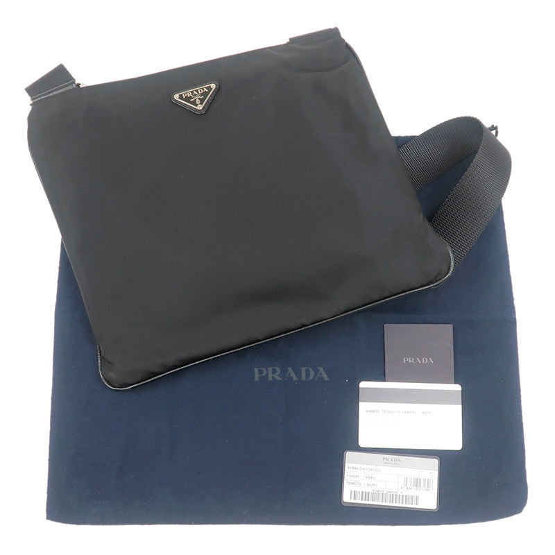 Prada Nylon Leather Shoulder Bag Purse Black VA0053