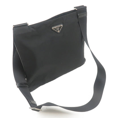 Prada Nylon Leather Shoulder Bag Purse Black VA0053